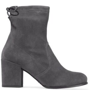 Stuart Weitzman Shorty Slate Gray Suede Block Heel Ankle Boots